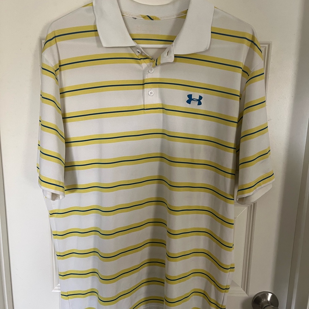 Under Armour Men's Polo Shirt - White with Yellow Stripes